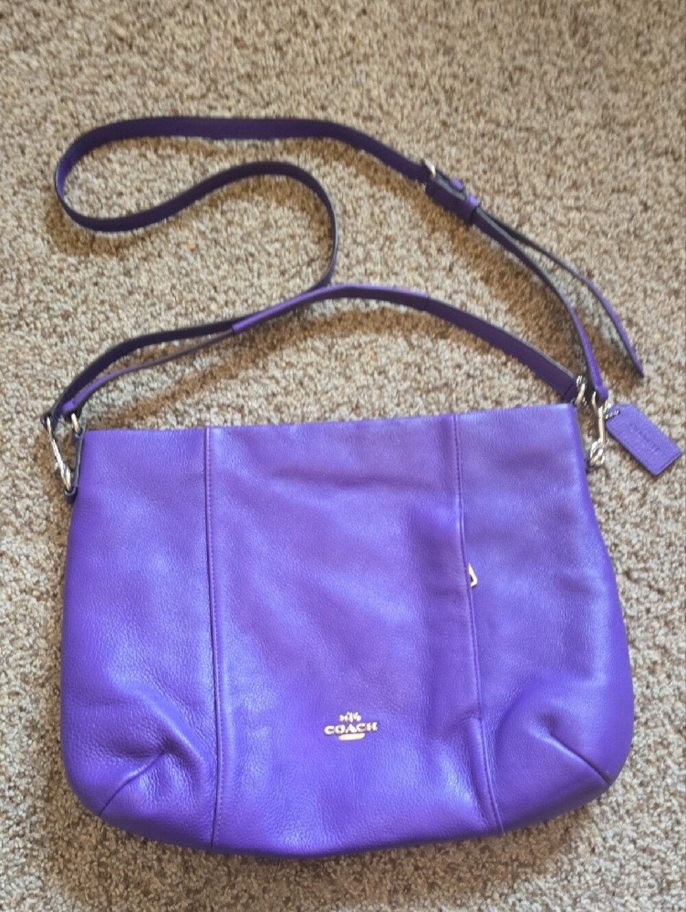 Authentic Coach Purple Pebble Leather Crossbody / Shoulder Bag Handbag with Hang